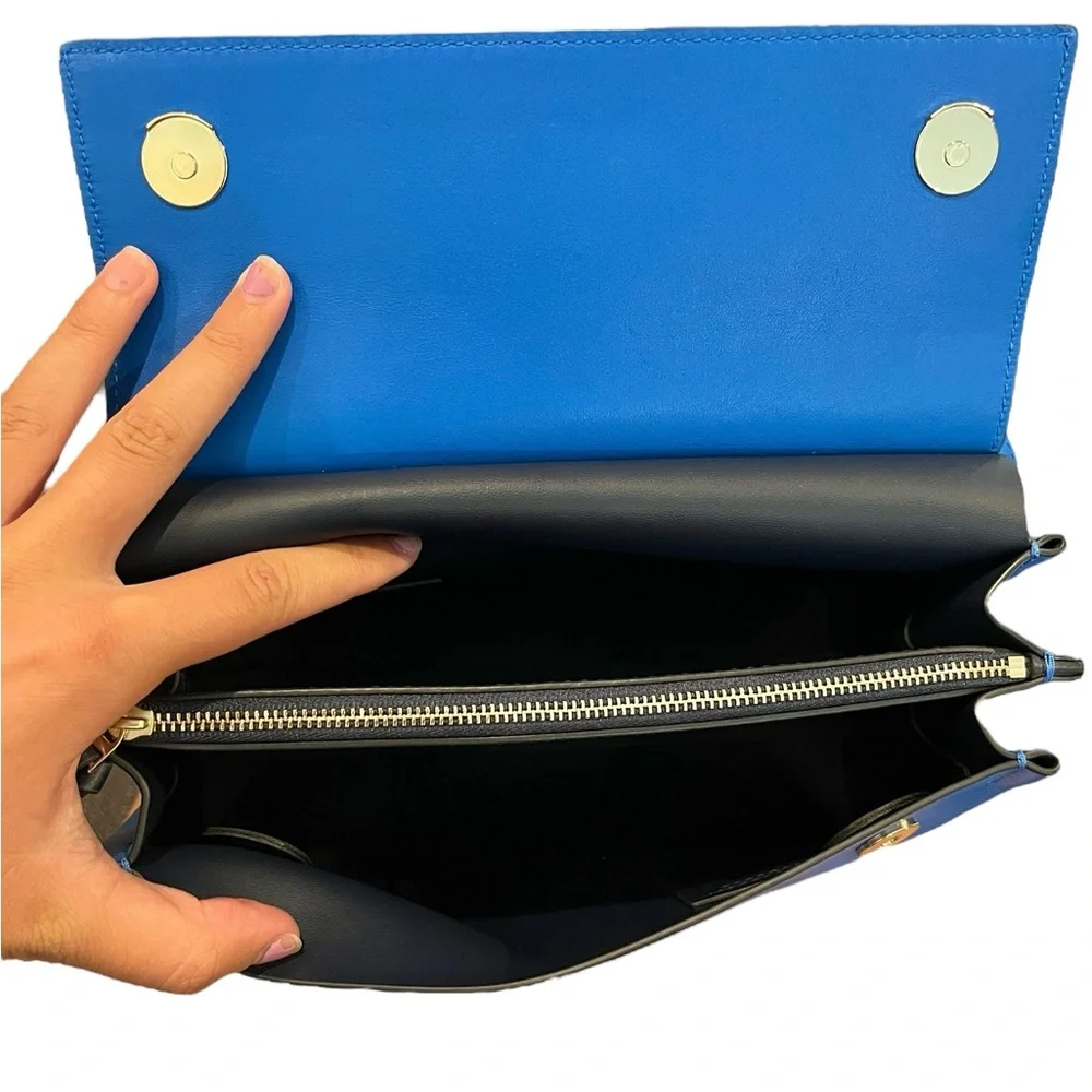 Tory Burch Mini Block T Leather Magnetic Flap Closure Satchel Crossbody Bag - Picture 7 of 9